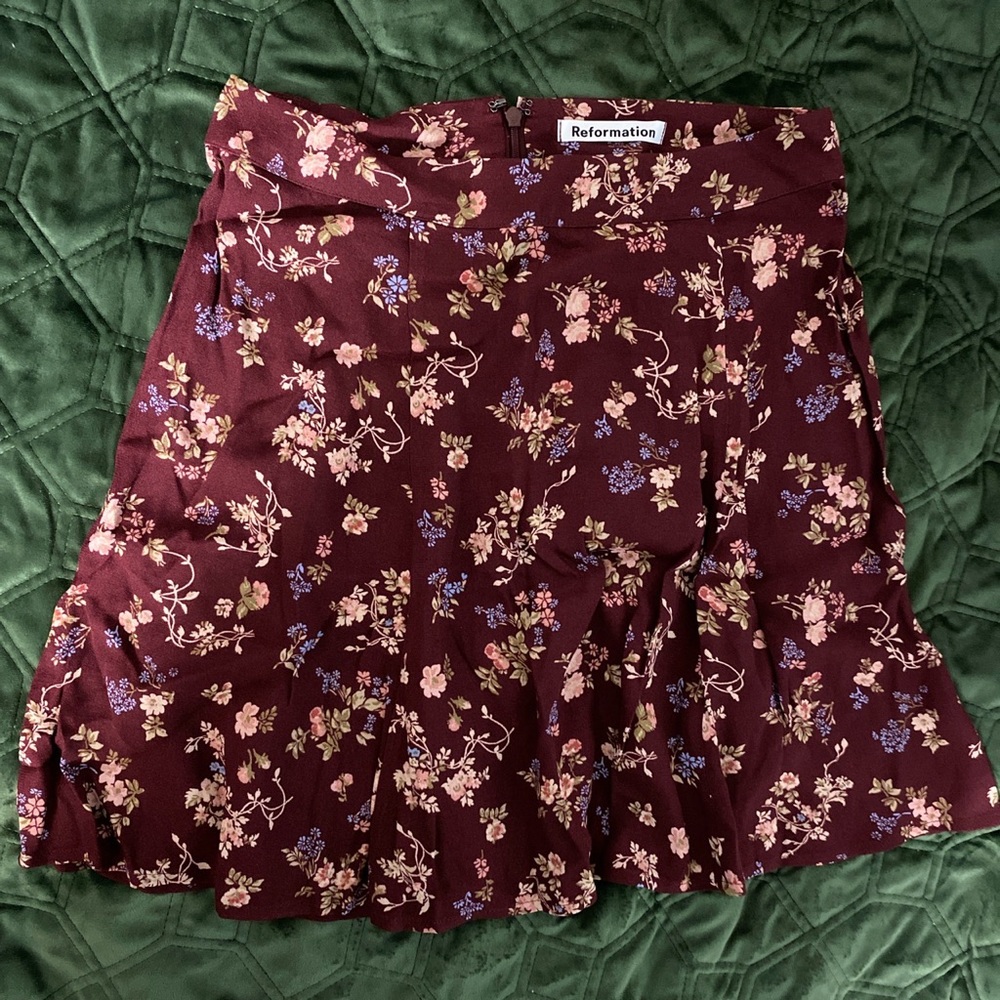 REFORMATION FLOUNCE FLORAL CREPE CHANTELLE HIGH RISE SKIRT